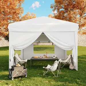 Heavy Duty Pop Up Canopy Tent 10x10FT – 4 Removable Sidewalls – Adjustable Height – Sun Shade Shelter – Sandbags, Carry Bag – Easy Setup Outdoor Gazebo for Backyard, Camping, Parties, Commercial Events – White