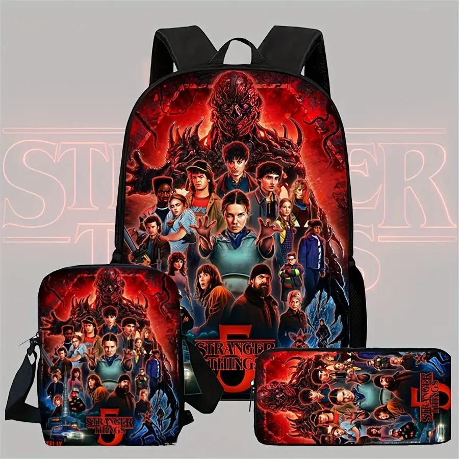 Character 3-in-1 Adjustable Backpack Set for Kids & Teens, TV Show Style School Bag with Lunch Box & Pencil Case, Fits 14-16in Laptop, Back To School Haul, First Day Of School