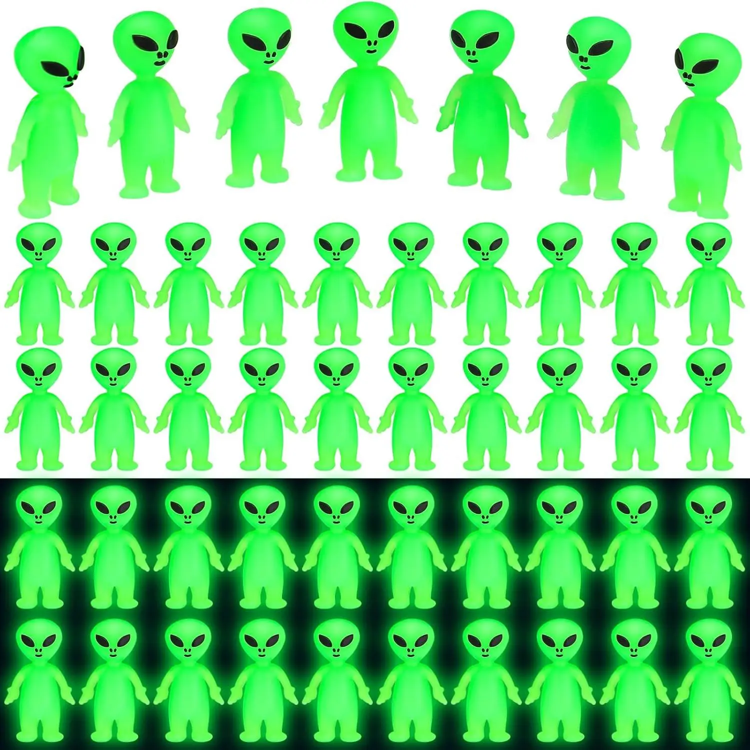 25 Pcs Mini Alien Figures to Hide and Seek Glow in the Dark Green Little Tiny Aliens Figurine for Space Party Favors Small Rave Trinkets Prank Toys Bulk Gift Goodie Bag Fillers (Green)fidget toys