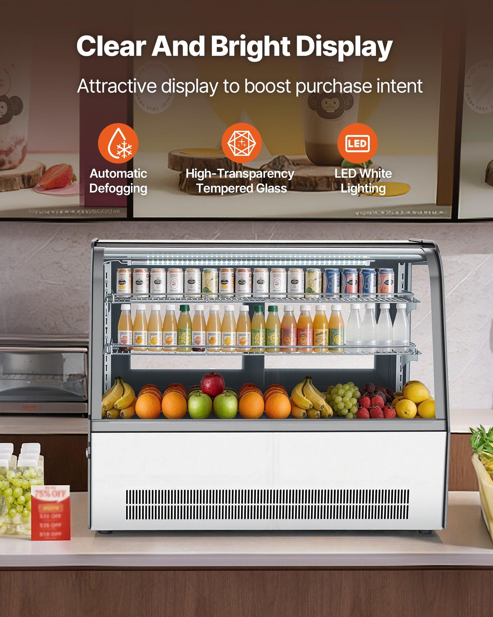 VEVOR Refrigerated Display Case, 5 Cu.Ft./145L Countertop Pastry Display Case, 2-Tier Commercial Cake Refrigerator with LED Lighting, TURBO Cooling, Frost-Free Air-Cooling, for Bakery, Dessert Shop