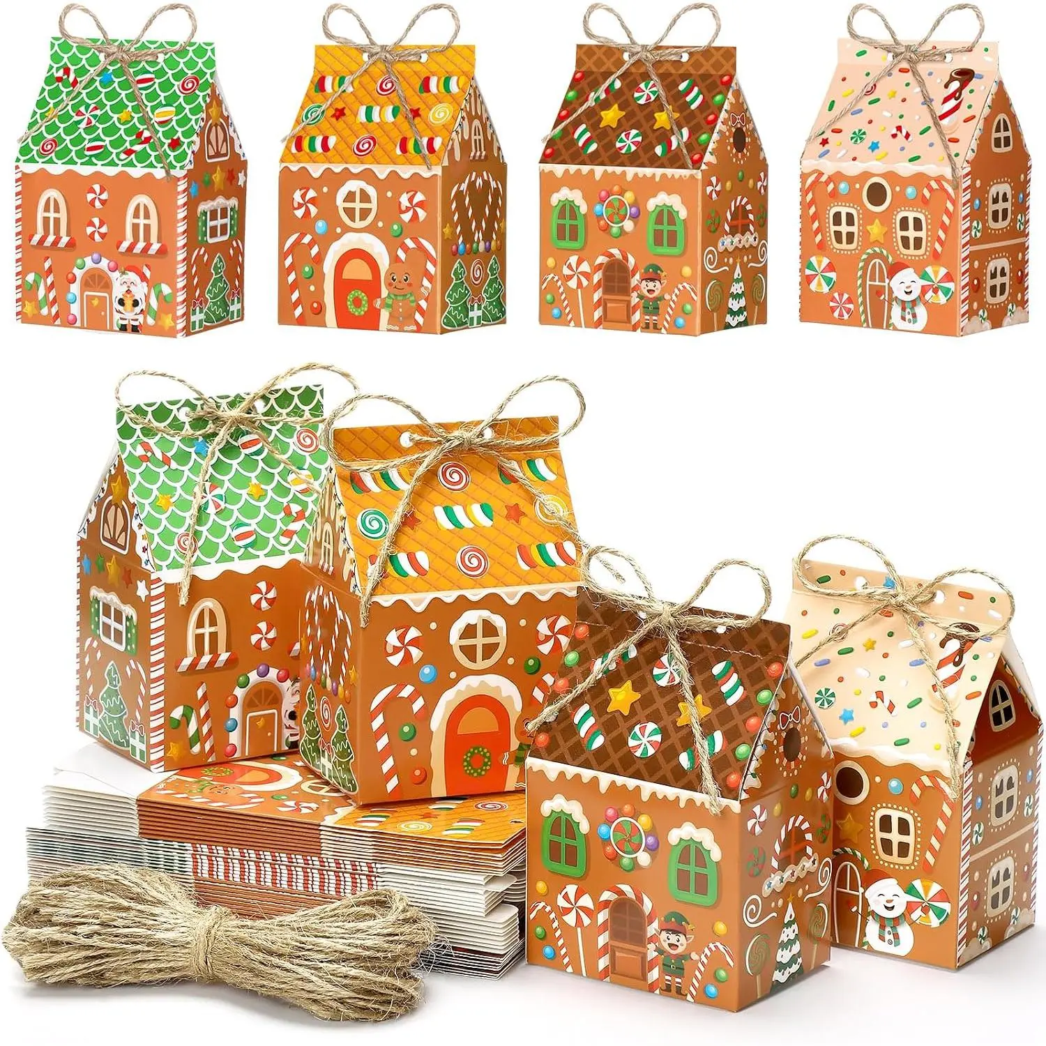 48 count Christmas  Boxes Candy Gingerbread House Mini Christmas Party Favor Box Small Paperboard  Container for Xmas Holiday Party  Cookie Goodie Snack  Packaging