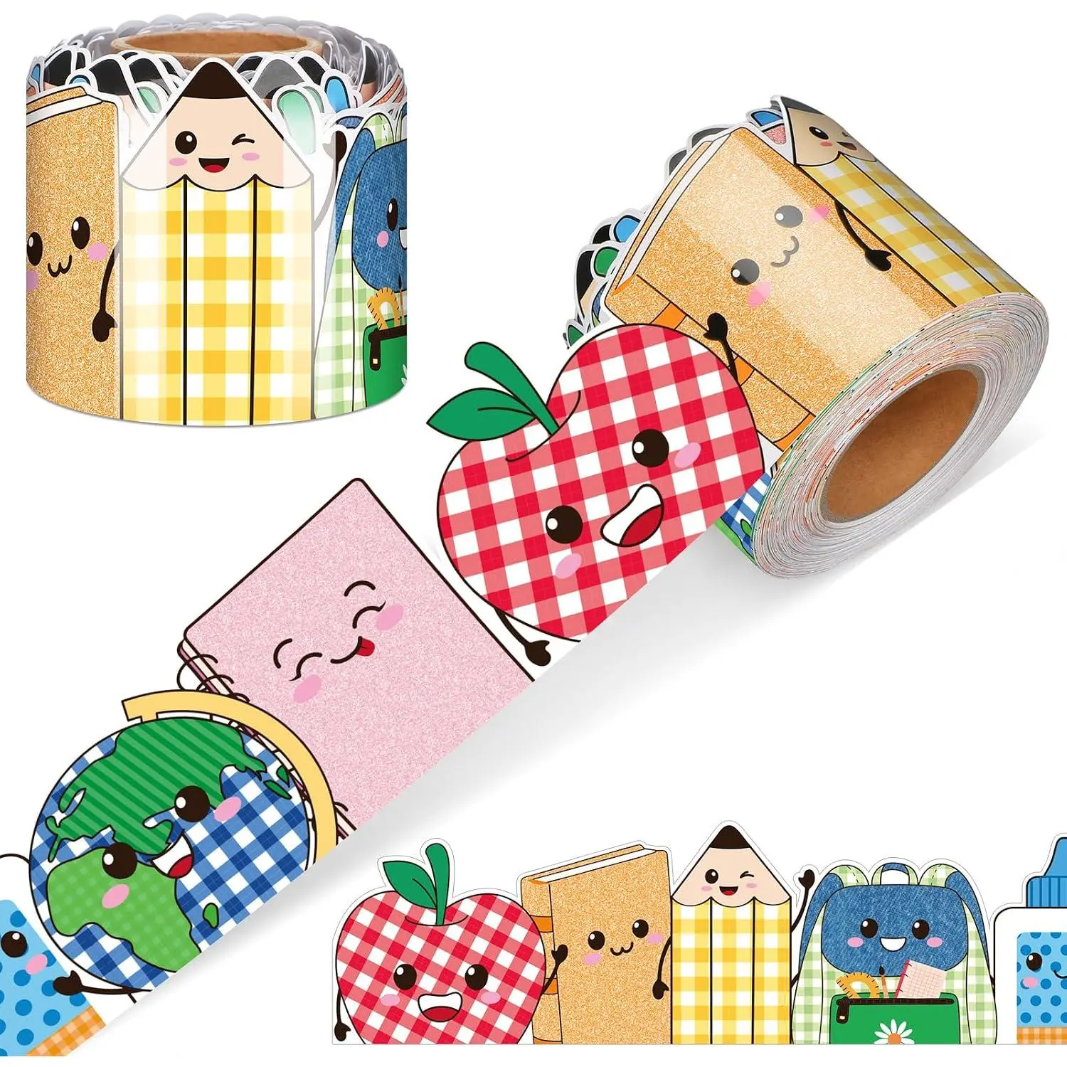 65ft Gingham Classroom Straight Borders for Bulletin Board Book and Pencil Straight Bulletin Board Border Back to School Decor for Whiteboard, Walls, Desks, Doors, Lockers, School
