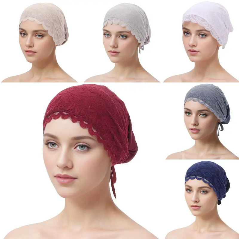 Scalloped Lace Modal Hijab Cap for Women - Lightweight Thin Construction Under Scarf Bonnet for Modesty, Adjustable Full Coverage Fit, For Muslim, African Women