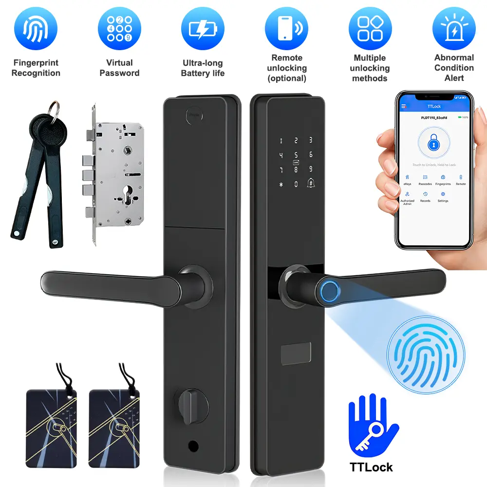 Fingerprint Smart Door Lock with Handle: Keyless Entry Keypad Lock for Front Door, Electronic Digital Lock, Lockset Replacement for Exterior Doors