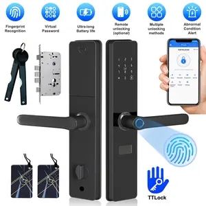 Fingerprint Smart Door Lock with Handle: Keyless Entry Keypad Lock for Front Door, Electronic Digital Lock, Lockset Replacement for Exterior Doors