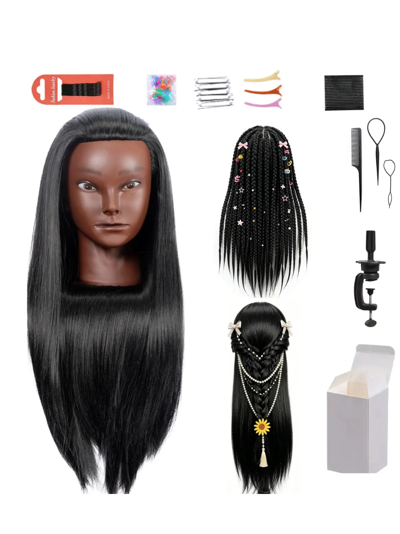 Realistic Long Straight Hair Mannequin Head Synthetic Fiber Wig  Jet Black Practice Doll for Braiding Hairstyles, Hair Styling Education, Beauty School Training, Salon Display and Wig Artist Practice