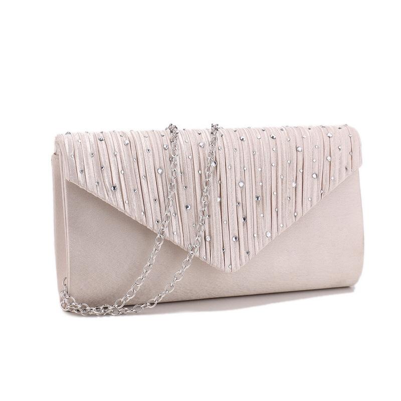 Trend Sparkling Diamond Setting Evening Bag, Fashion  Pleated Satin Cloth Envelope Clutch Bag Banquet Dress Evening Bag