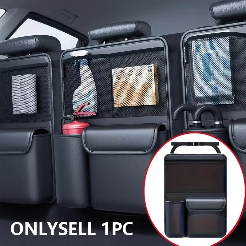 Luxury PU Leather Car Storage Bag, Car Accessories Interior, 4-Compartment Large Capacity Design, Car Seat Side Hanging Bag, Practical Gift for Drivers