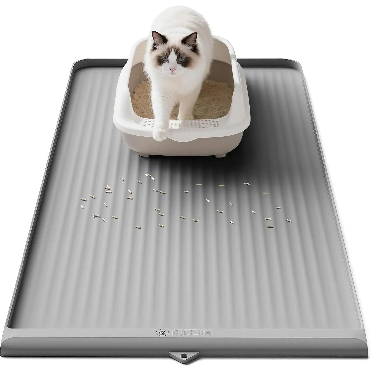 Cat Litter Mat for Litter Box, Waterproof Litter Trapping Mat with Raised Edge, Stops Litter Tracking & Protects Floors, Easy to Clean Cat Mat, 36x24 Inch, Grey