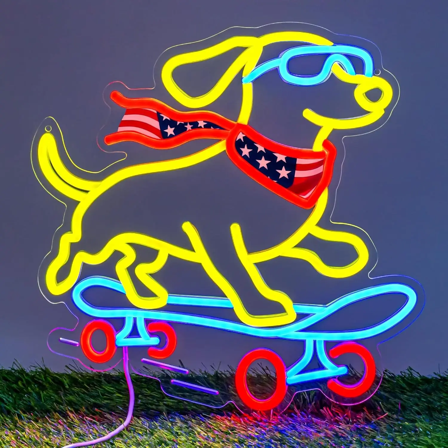 Dachshund Skateboard Neon Light, Adjustable LED Wall Art Decor, Dog Lover Gift, Suitable for Living Room, Bar, Store, Birthday Party