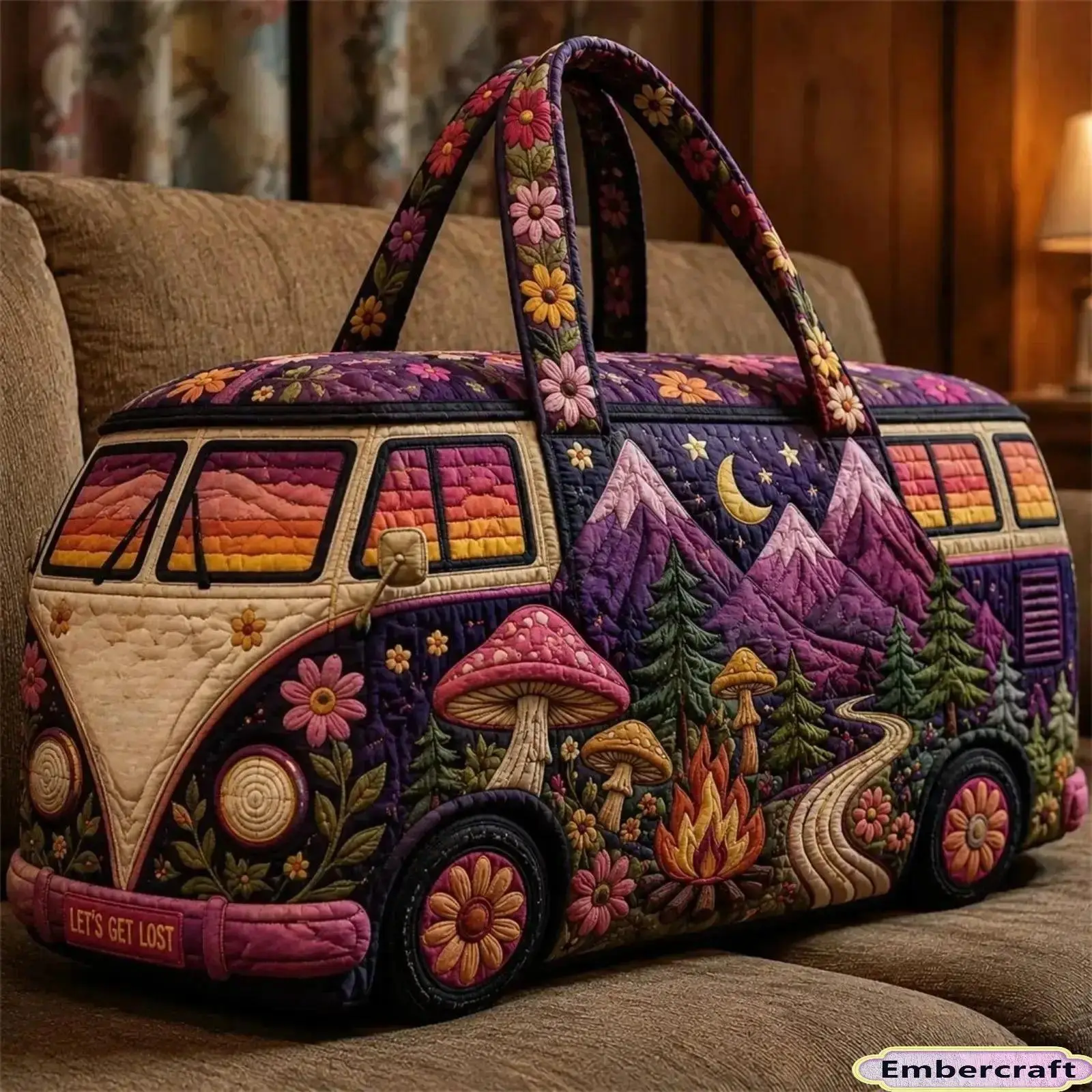 Boho Mushroom Travel Duffel Bag, 3D Printed Casual Gym & Weekender Tote for Adults, All Seasons Carry-On, Boho Design, Beach