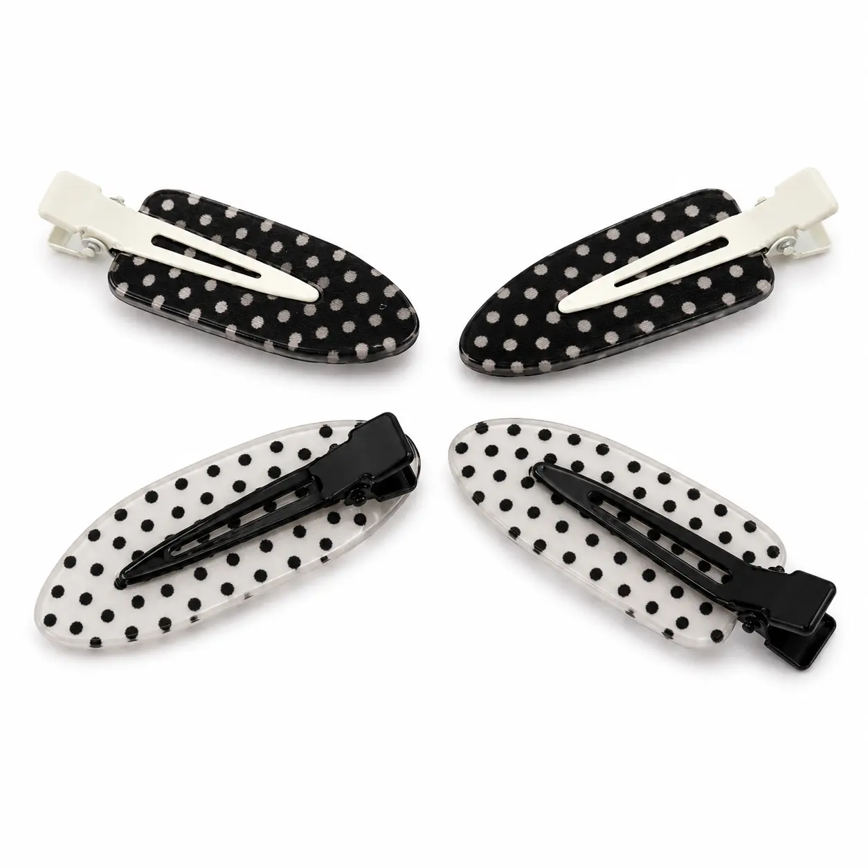 4 Pack No Crease Hair Clips for Women, Polka Dot PVC Makeup Hair Clips, Black and White Duckbill Styling Clips for Bangs, Face Washing, Skincare and Salon Use