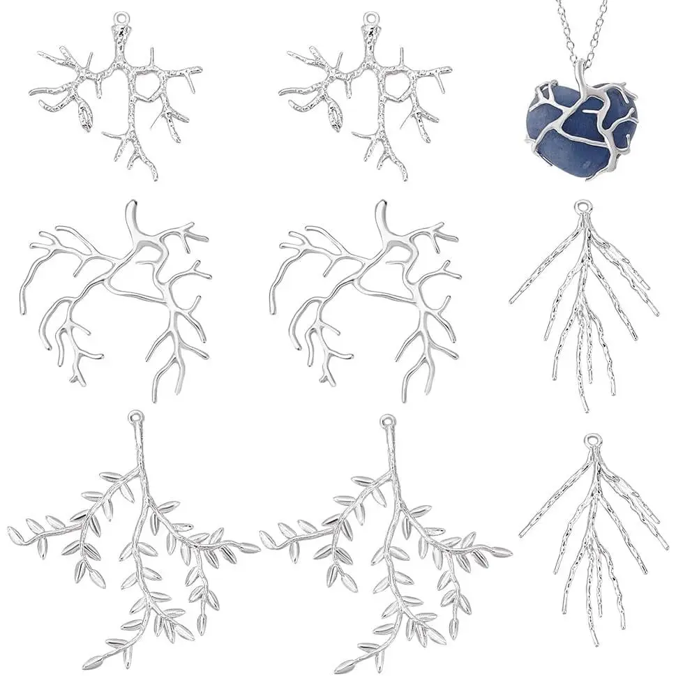8 count 4 Styles Branch Shape Blanks, Brass Pendant Trays Bezel Metal Claw Cage Pendant Frames Pendants Holder for Irregular  Cabochons Rhinestones DIY  Making,