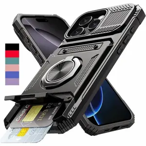 Cardholder phone case with card slots [holds 2 cards] 360° magnetic rotating stand, drop-proof protective wallet phone case, compatible with iPhone 17 Pro Max,16 Plus,15 Pro Max,14,13,12,11 & Samsung Galaxy S25 Ultra,S24 Plus,S23 FE,A56 A55 A36 A35 A26.,