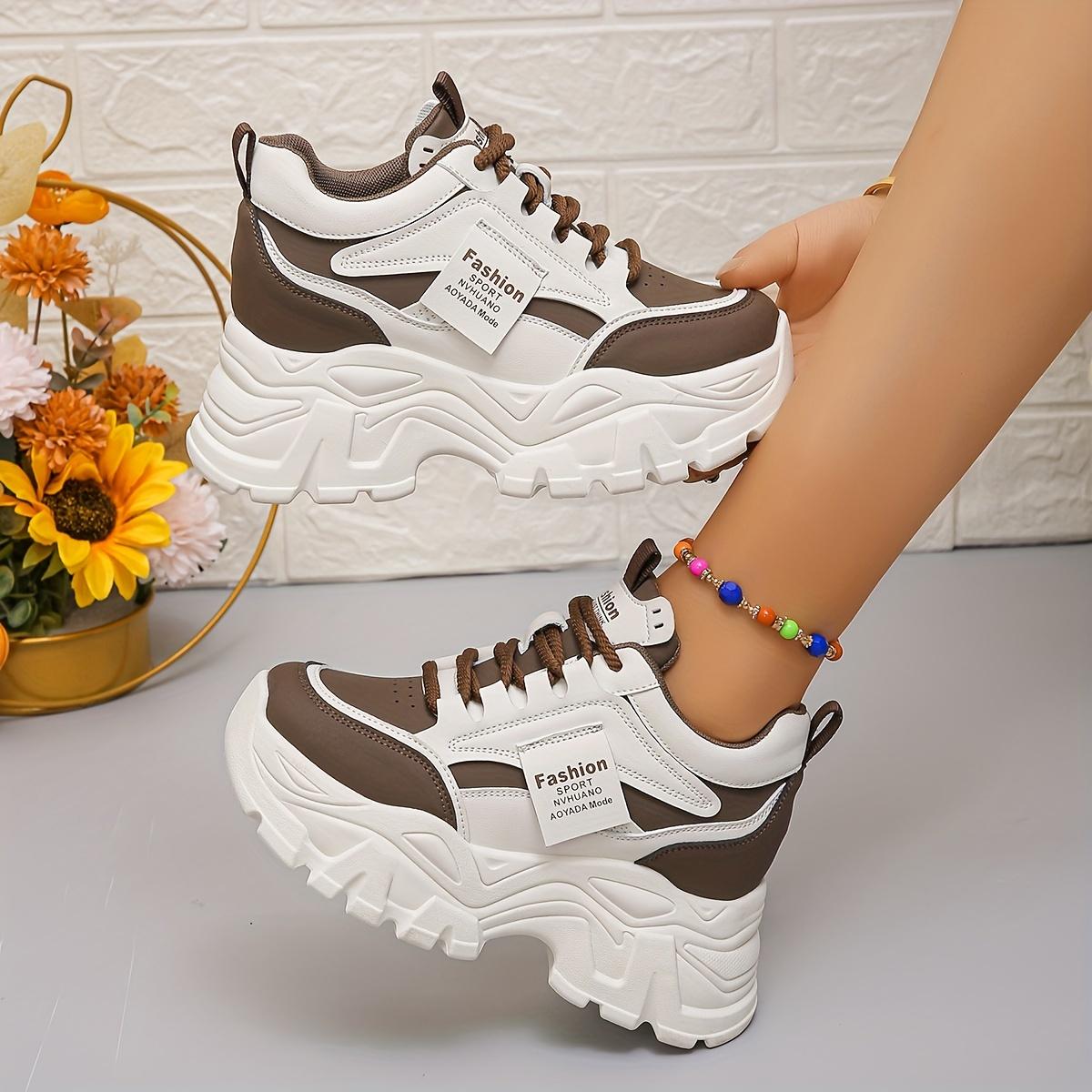 Women's Breathable Chunky Dad Shoes - Fashionable Black & White Sneakers with Thick Rubber Sole, Comfortable All-Season Sneakers