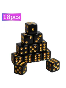 18pcs Black Dice with Gold Dots, D6 Numbered 1-6, classic acrylic tabletop game accessories. Shatterproof & durable, ideal for family game nights, Christmas party favors, card/war games, perfect for game lovers with minimalist black-gold aesthetic