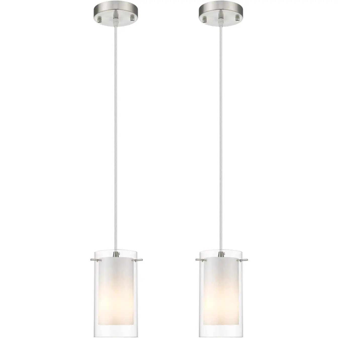 Modern Glass Pendant Light 2 Pack, Adjustable Hanging Kitchen Island Lights Pendant Lighting Fixture Dining Room Bathroom Hallway Bar, Brushed Nickel Finish