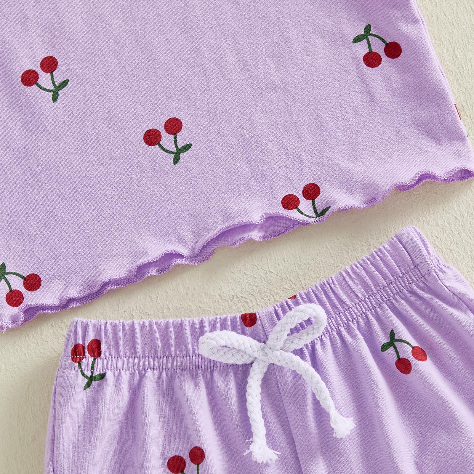 Toddler Baby Girl Summer Outfits Short Sleeve Cherry Print Tops + Shorts 2Pcs Clothes Set Little Girls Summer Clothes