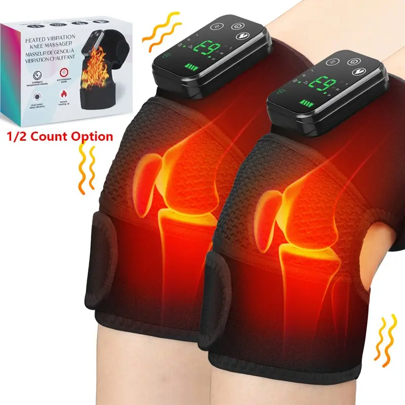 Cordless Heating Vibration Knee Brace, 3 Heat Settings, 4000mah Battery, Knee Heating Pad Joint Massage Relaxation, Ideal Gift for Parents
