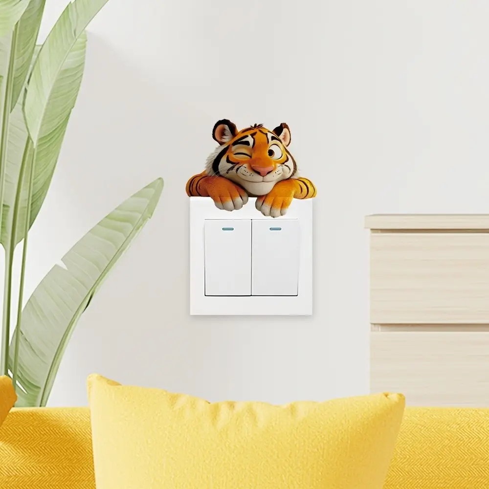 2d flat 1 piece of switch sticker, wall stickers, self-adhesive waterproof removable stickers, lively and cheerful tiger pattern wall stickers, suitable for party decoration, home decoration, kitchen decoration, living room decoration, bedroom de