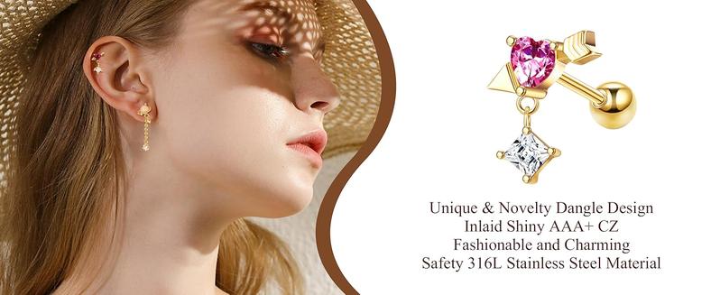 FASACCO Helix Earrings 16G Cartilage Earring Surgical Steel Helix Piercing Jewelry Conch Earrings Cartilage Piercing Jewelry