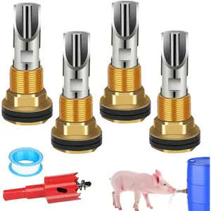 4PCS Pig Waterer Nipple, Automatic Pig Nipple Water Drinker for Barrel Kit, Stainless Steel Hog Water Drinker Feeder with Brass Water Tank Connectors Kit for Pig Goats Swine Piglets Drinking