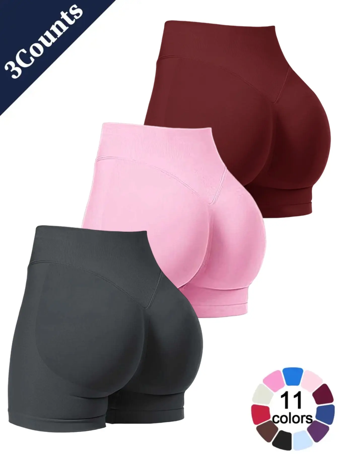 Women's High-Waisted V-Back Ruched Butt-Lifting Cycling Shorts, Seamless Fitness Shorts, gym scrunch shorts, athletic cut shorts, Anti-See-Through, Stretchy Peach Bottom, Multiple Colors, Activewear Shorts
