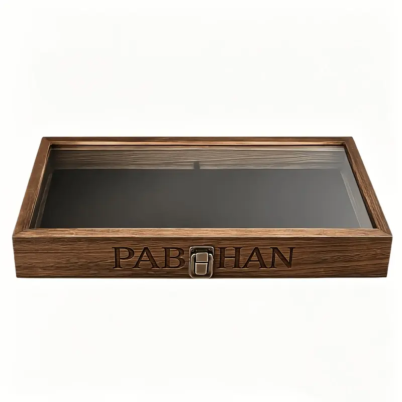 PABHAN wooden display cabinet with a transparent lid and a locking mechanism - a storage box for jewelry, gifts and souvenirs - made of sturdy wood, serving both as a jewelry box and a gift box - suitable for retail and giving, can be used as a Christmas