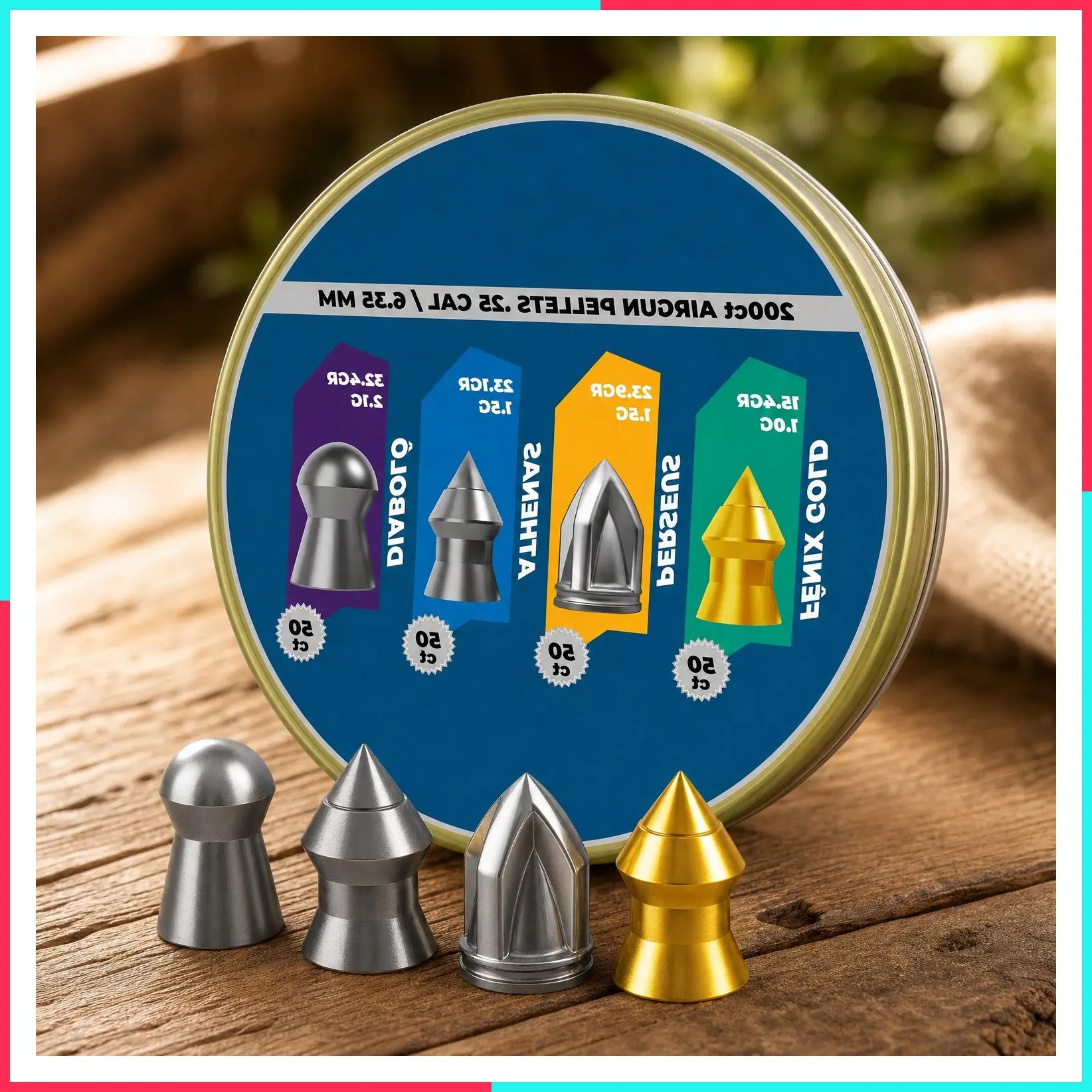 .25 Cal Airgun Pellets Combo Mix – 4 Styles in One Tin: Fenix Gold, Athenas, Perseus, Diabolo – Designed for Maximum Impact & Deep Penetration – 200 Count