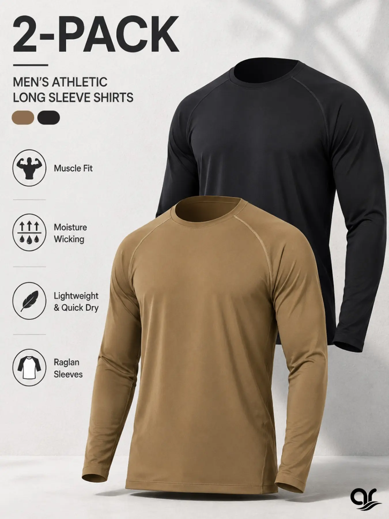AR Men’s Long Sleeve Muscle Fit Workout Shirt, Quick-Dry Breathable High-Stretch Moisture-Wicking Gym Top for Weight Training Running Cycling Fitness and Everyday Activewear