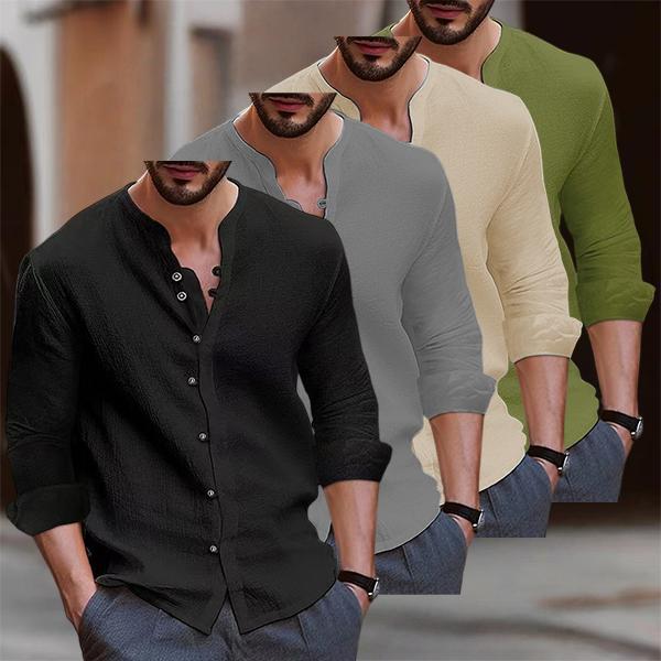 Men's Vintage Button-Up Shirt - Available in Multiple Colors. Made of Linen and Polyester - Lightweight, non-stretch shirt, perfect for spring and summer wear, can be paired with formal or casual attire.