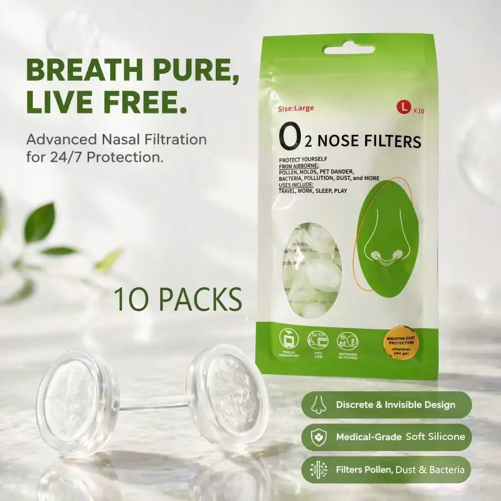 Advanced Nasal Filters, 10-Pack Invisible Soft Medical Silicone Nose Filters, Block Pollen, Dust, Bacteria, Pet Dander, Allergens, Urban Travel Protection