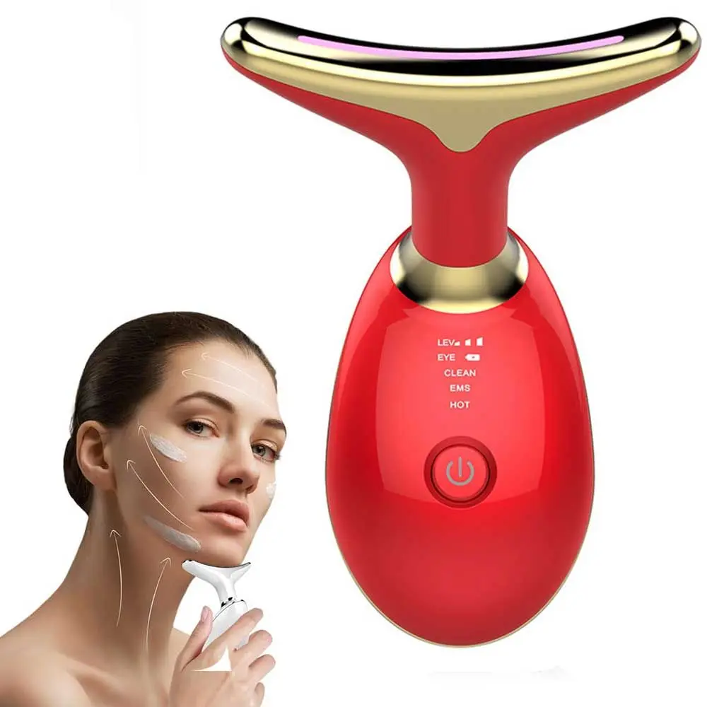 Cosmetic Dolphin-Shaped Heated Vibration Face & Neck Massager - 3 LED Light Modes, Corrugated Handle for Deep Cleaning, Skin Tightening (Indoor Recreation Tool), Facial, Adult