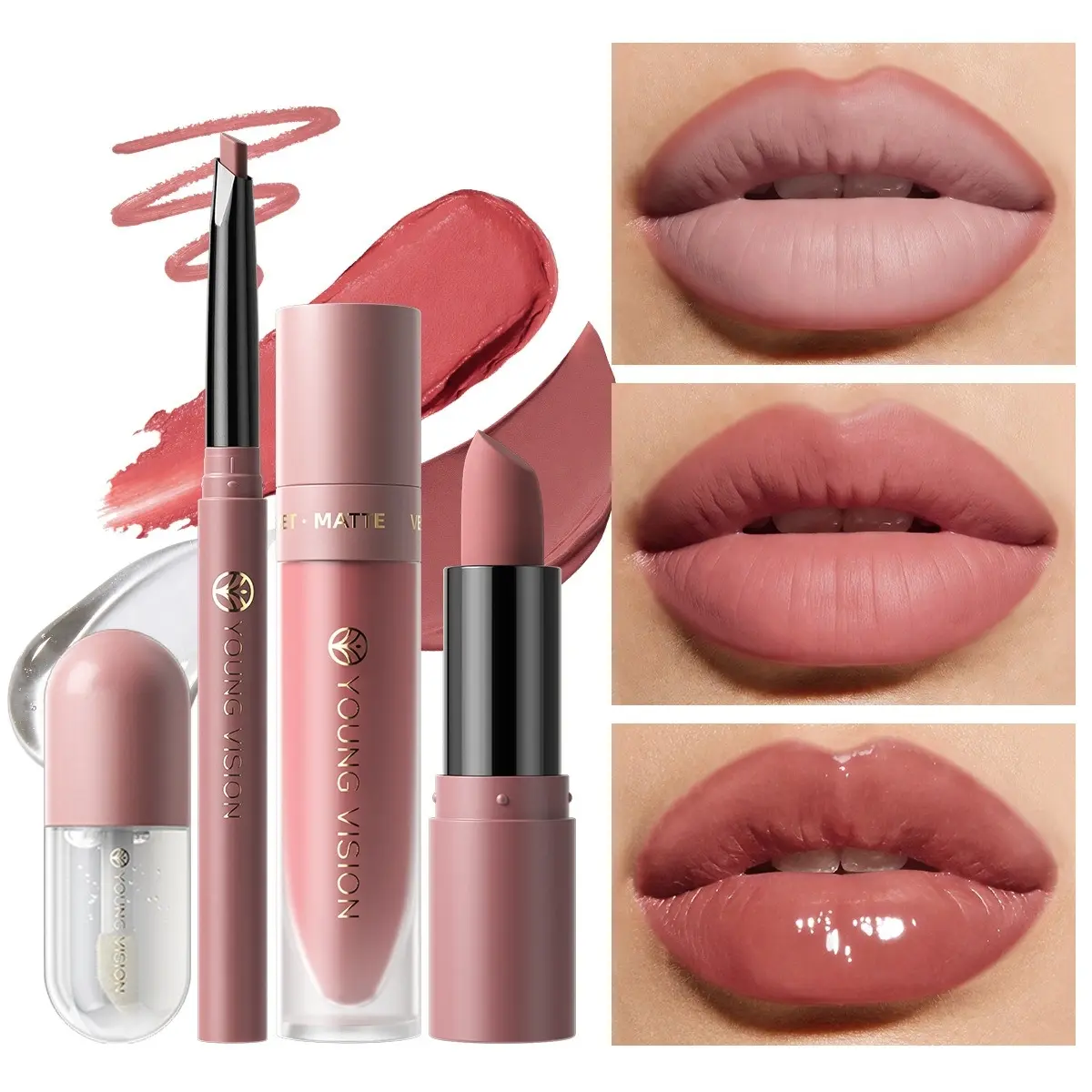 4‑piece lip set, lip liner, liquid lipstick, lipstick lip oil set