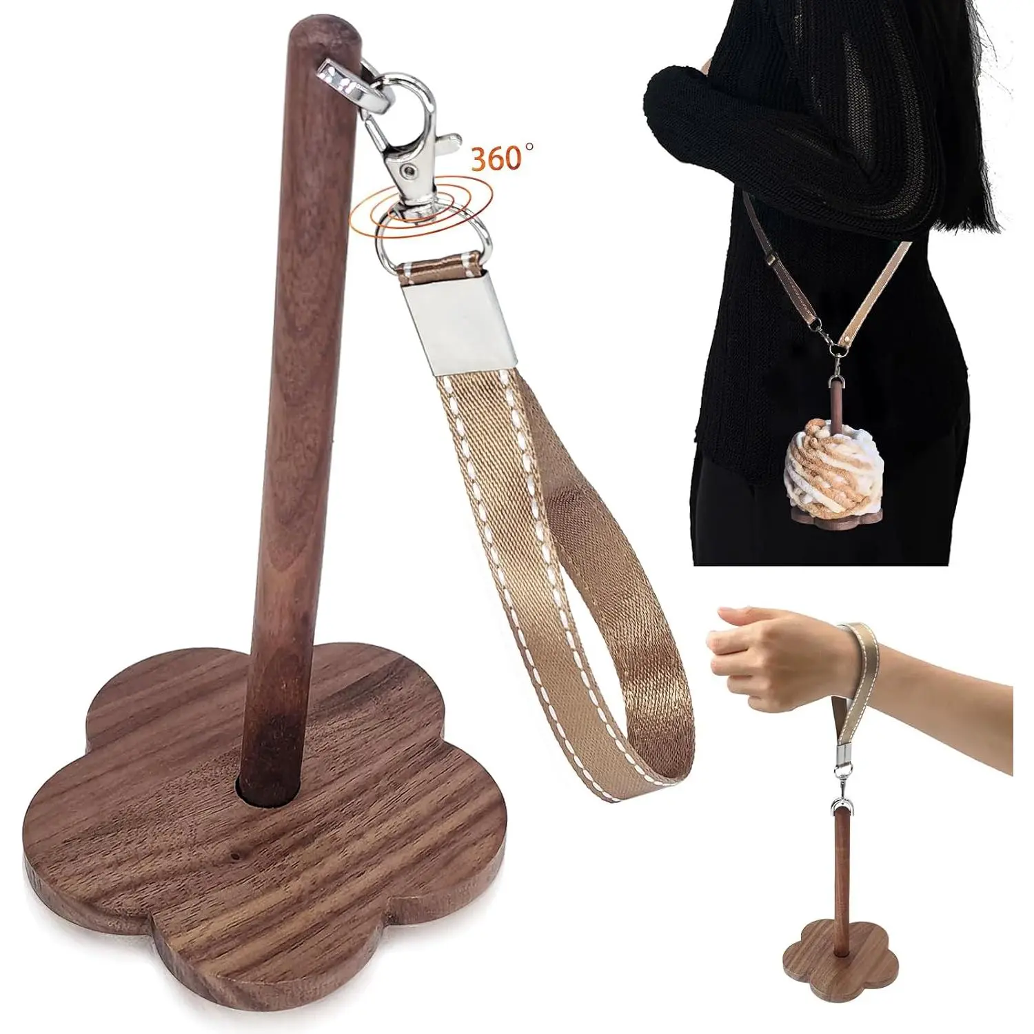 Wrist Yarn Holder, Portable Wrist Yarn Ball Minder Stand with Crossbody Strap Wooden Twizzling Yarn Organizer Storage Knitting Supplies Crocheting  for Craft Lover