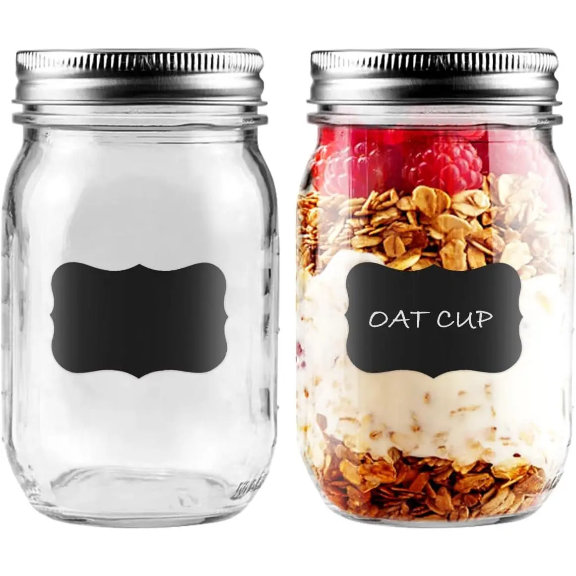 Kitchen Sturdy 16.5oz Regular Mouth Glass Mason Jar Containers (2-Pack) - Airtight Canning Jars with Personalized Write-Labels, Leak-Proof for Overnight Oats, Jam, Homemade Gifts, 16.5 Ounces
