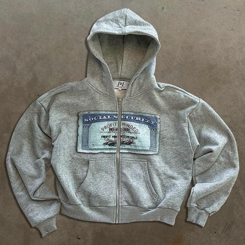 NewEuropean and American Style Street Money Pattern Printed Hoodie Unisex Loose Zipper Sweatshirt_outdoor sport