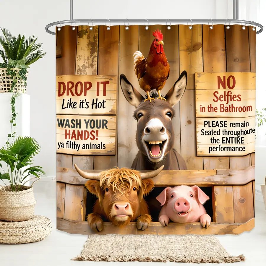 [Popular Choice] 1-piece set, bathroom curtains shower, shower curtain, bathroom set, shower curtain set, home decor, bathroom decor, donkey pattern shower curtain, waterproof shower curtain, animal theme decoration, with 12 hooks.