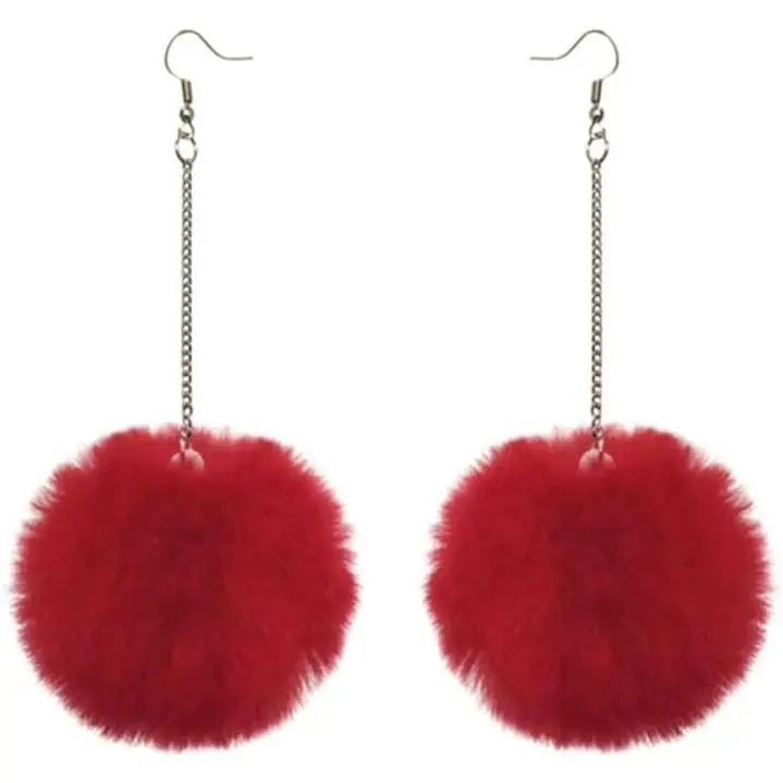 Colorful Pom Pom Ball Drop Dangle Earrings Set Faux   Soft Plush for Women Christmas Thanksgiving Holiday Xmas
