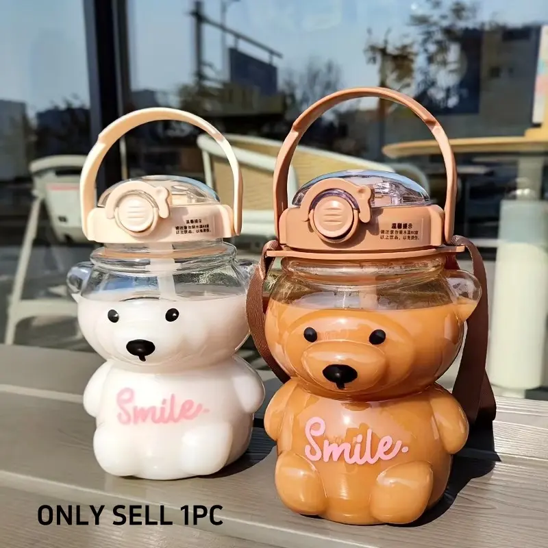 1000ML Cute Bear Handheld Water Cup, Large Capacity Plastic Bottle, Ideal for Milk and Tea, Outdoor Drinking Flask