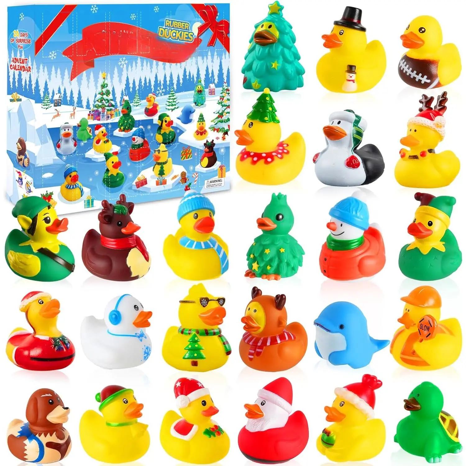 2026 Advent Calendar Christmas Ducks - 24pcs Rubber Duck Vacation Advent Calendar 24 Days of Christmas Countdown Toys Fun Duck Bath Toy  Xmas Party Favors Kids Toddlers Girls Boys