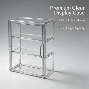 Transparent Acrylic Display Cabinet, Acrylic Organizer, with 3-layer Magnetic Doors, Gift Item for Festivals, Magnetic Cover Storage Box Design, Stacked and Stable To Save Space, Dual-purpose Display Rack for Home Decoration and Store Display
