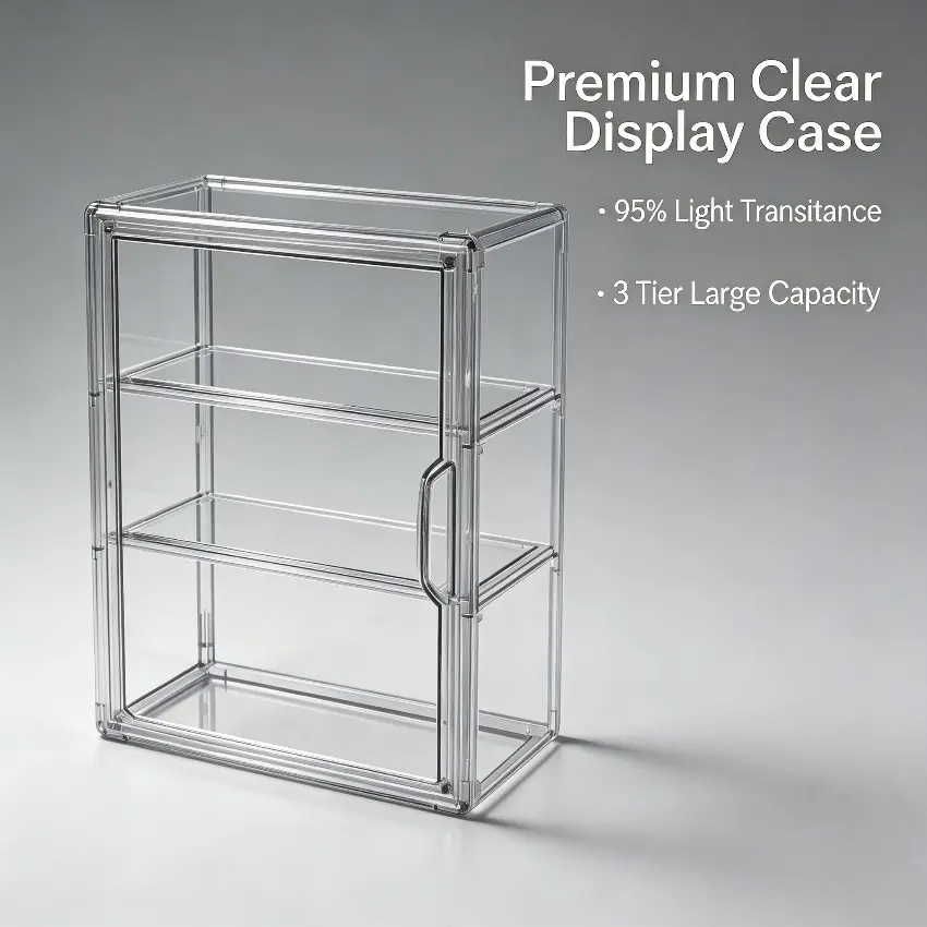 Transparent Acrylic Display Cabinet, Acrylic Organizer, with 3-layer Magnetic Doors, Gift Item for Festivals, Magnetic Cover Storage Box Design, Stacked and Stable To Save Space, Dual-purpose Display Rack for Home Decoration and Store Display