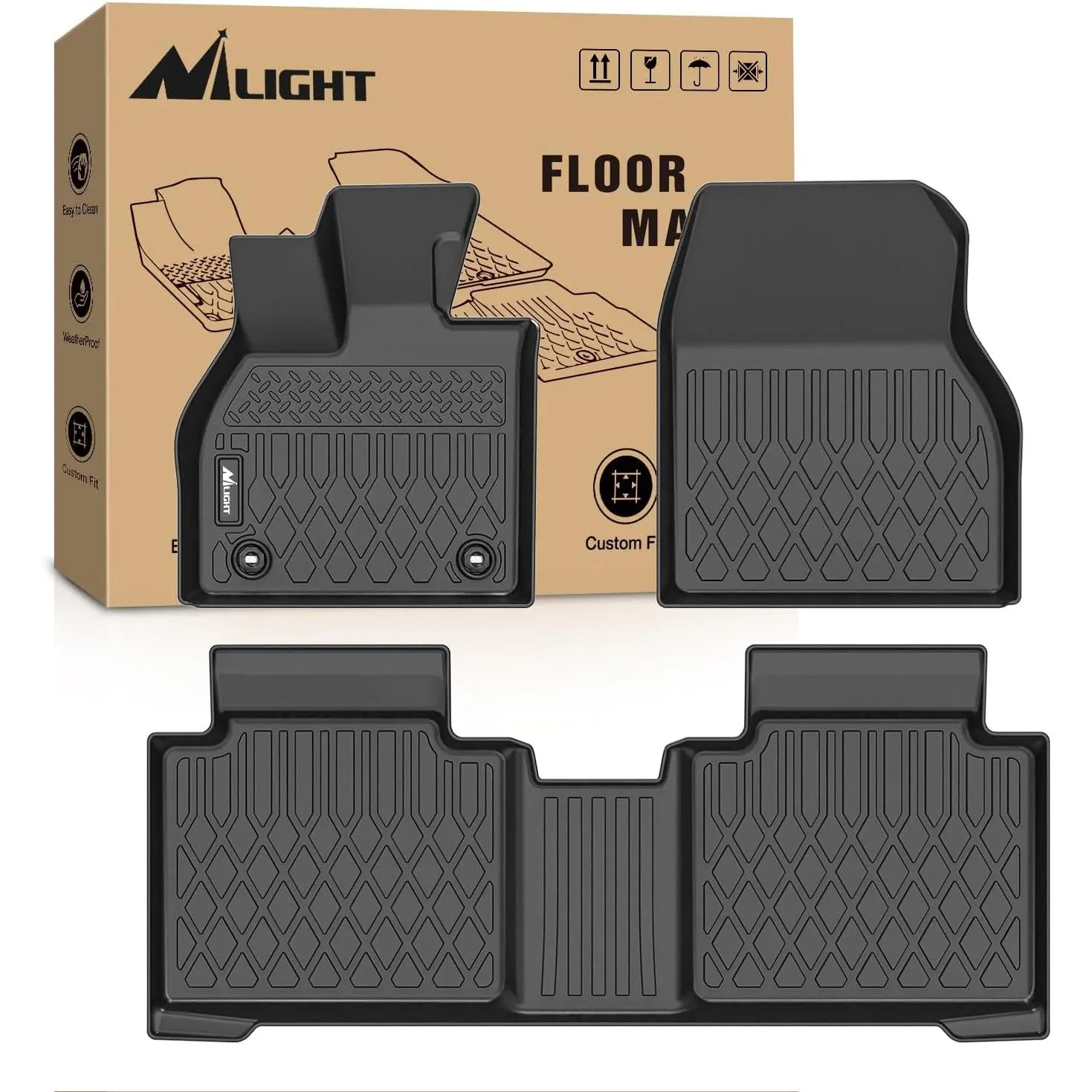 Nilight Heavy Duty TPE All-Weather Custom Fit Car Floor Mat Set for Subaru Solterra Toyota BZ4X 2023-2026, Raised Lip, Debris Retention Channels, Waterproof, Easy to Clean Liners, Includes Clips, Lifetime Service
