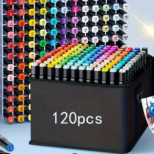 120 color double head art marker, alcohol marker, dual tip markers, party gift, bright colors - high-end drawing pen, suitable for adult artists, suitable for sketching, coloring, highlighting, animation design.