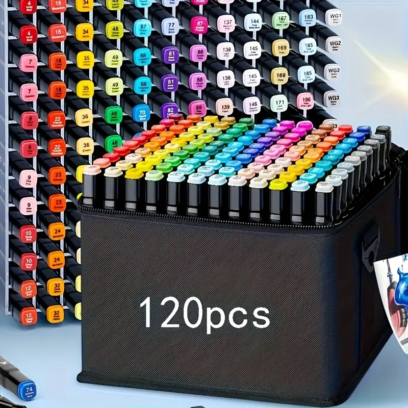 120 color double head art marker, alcohol marker, dual tip markers, party gift, bright colors - high-end drawing pen, suitable for adult artists, suitable for sketching, coloring, highlighting, animation design, Coloring Supplies