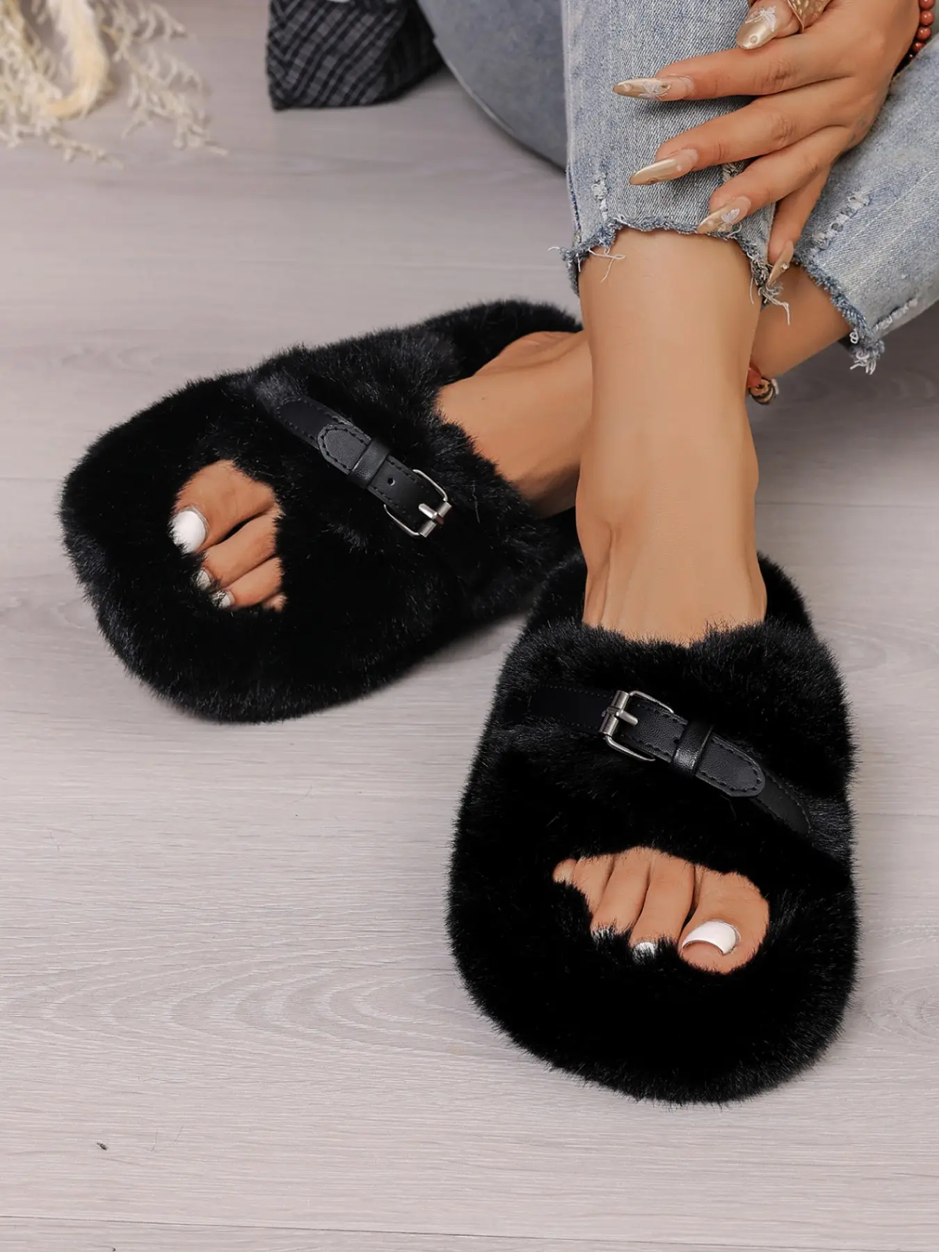 Luxury Sparkle Fuzzy Slippers, Warm Cozy Plush Non-Slip Flat Design, Women's Fall Winter Home Outdoor Soft Comfortable Shoes