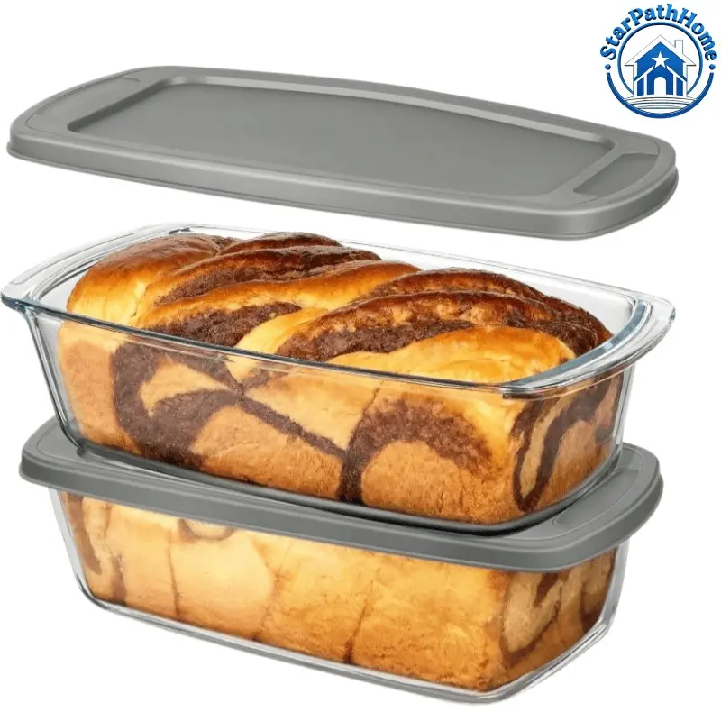 2 Pack Glass Loaf Pan Set with Lids, 1.9 Qt Borosilicate Glass Bread Baking Dishes, Heat Resistant Bakeware, Airtight Meal Prep Storage, Oven Microwave Safe