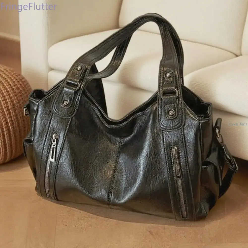 Women's Soft Leather Tote-Hobo Bag, Fashionable Large-Capacity Slouchy Shoulder-Crossbody, Durable Everyday Bag for Sports & Outdoor Commuting