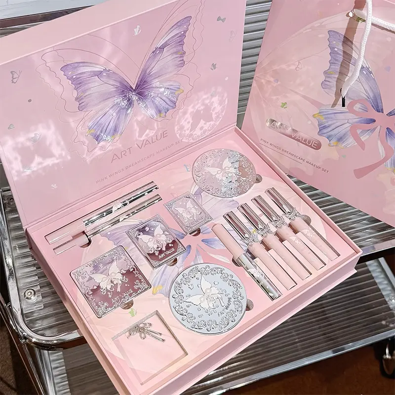 All‑in‑One Complete Makeup Gift Set Multiple Cosmetic Items with Eyeshadow Blush Highlight Cushion Lip Gloss Eyeliner 4 Lip Gloss Shades for Gifting Makeup Combo